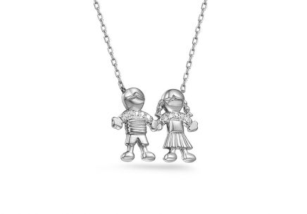Briliantový náhrdelník z bieleho zlata s príveskom chlapček a dievčatko 0.040 ct