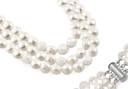 Trojradový perlový náhrdelník 8mm