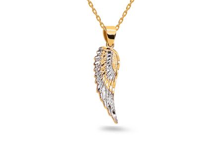 Zlatý dvojfarebný prívesok s gravírom anjelské krídlo