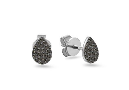Náušnice z bieleho zlata s čiernymi diamantmi 0.100 ct kvapky