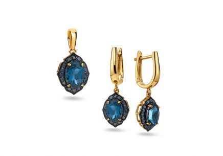 Set s london blue topásom a čiernymi diamantmi Nova
