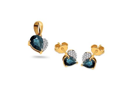 Zlatá briliantová súprava s London blue topásom 0,120 ct