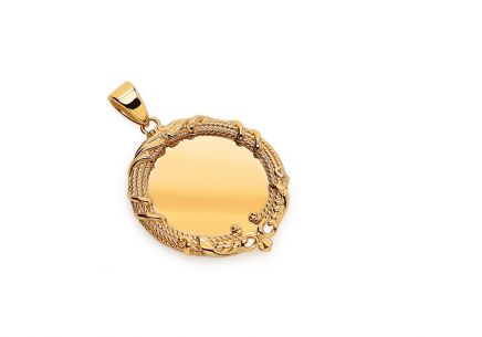 Zlatý medailón s ozdobným okrajom vhodný na gravírovanie