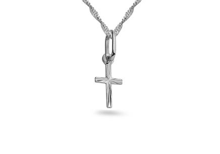 Minimalistický krížik s lúčovitým gravírom, biele zlato 9K