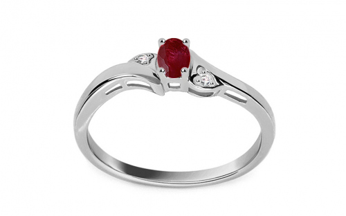 Prsteň z bieleho zlata s rubínom a diamantmi 0.010 ct - ROYBR118AR