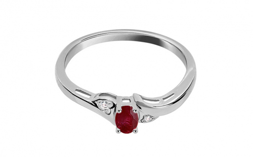 Prsteň z bieleho zlata s rubínom a diamantmi 0.010 ct - ROYBR118AR