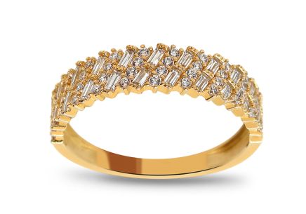 Žiarivý zlatý prsteň posiaty zirkónmi Spark