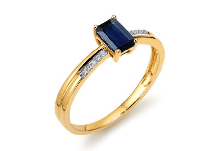 Zlatý briliantový prsteň so zafírom