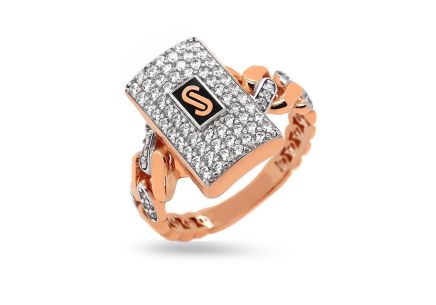 Monaco chain ring Classic Alternate Pavé link, ružové zlato