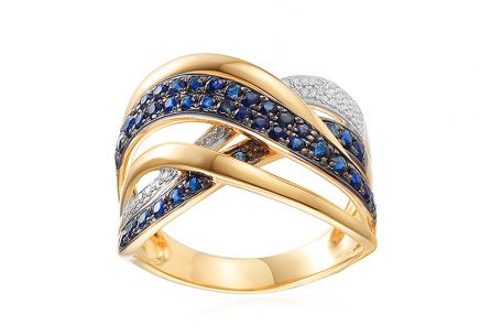 Pôsobivý zlatý zafírový prsteň s diamantmi
