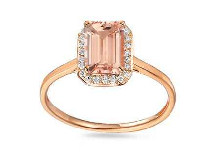 Prsteň z ružového zlata s morganitom a diamantmi