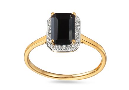 Zlatý prsteň s čiernym achátom a diamantmi 0.080 ct