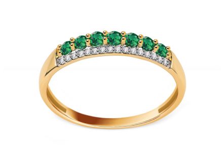 Zlatý smaragdový prsteň s briliantmi 0,050 ct