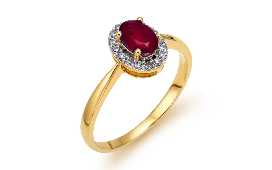 Zlatý briliantový prsteň s rubínom 0,100 ct - KU1438