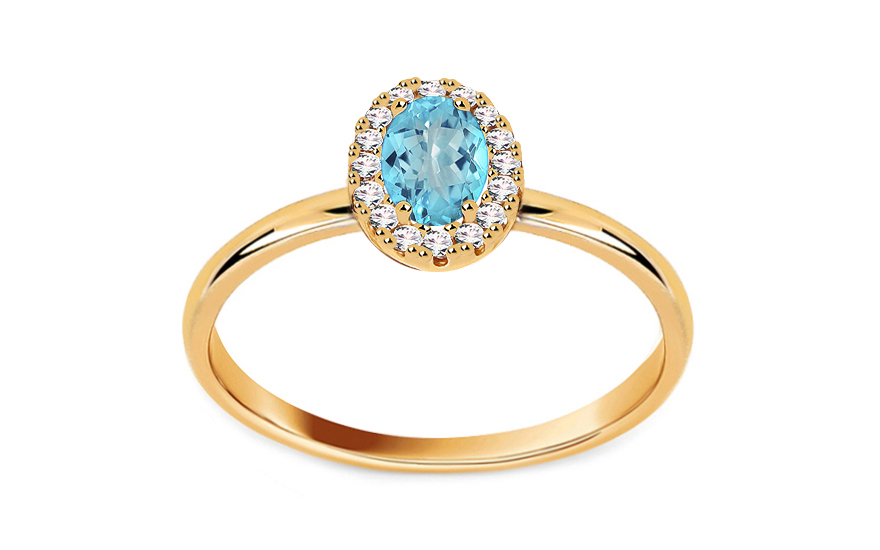 Zlatý dámsky prsteň s čírymi a svetlomodrým zirkónom Ariela - IZ5697