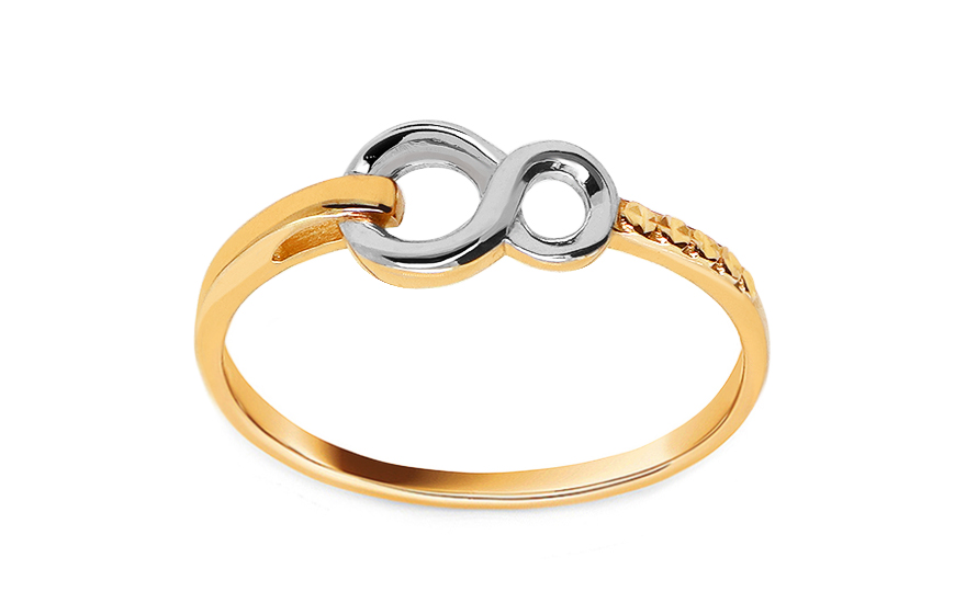 Zlatý kombinovaný prsteň s gravírom Nekonečno - IZ24711