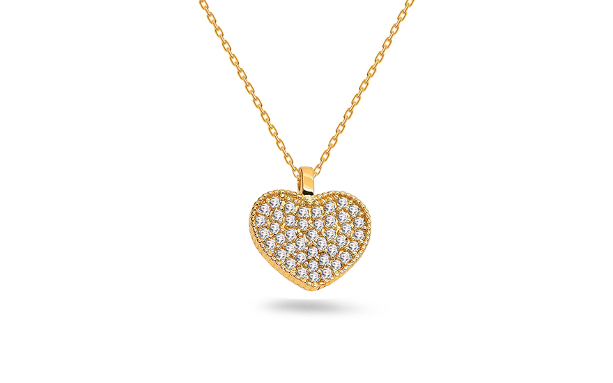 Zlatý náhrdelník so zirkónmi Srdiečko, 2.14 g - IZ18823