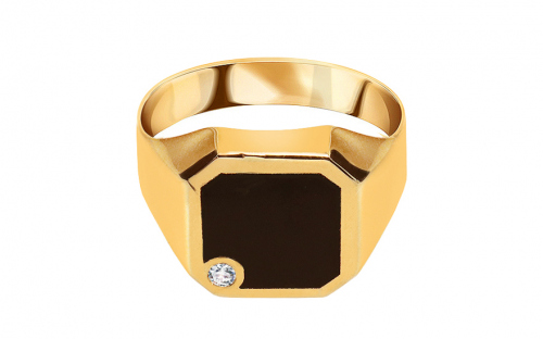 Zlatý pánsky prsteň s čiernou glazúrou a zirkónom - IZ10566
